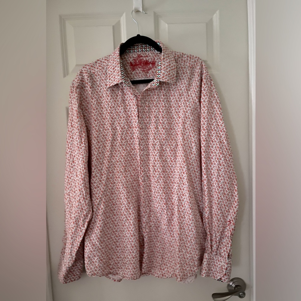 Men’s Robert Graham White Orange Leaf Long Sleeve
Button Up Geometric cuffs XXL